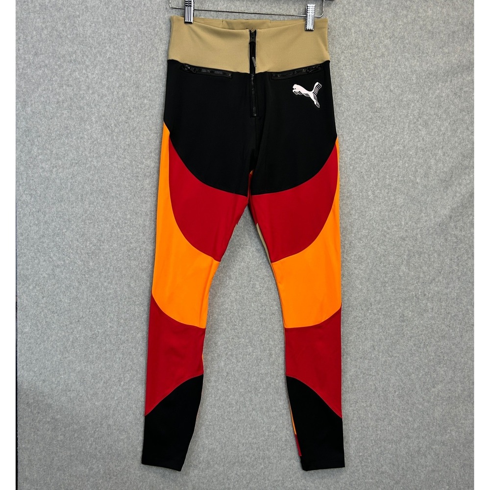 Puma High Court Love Leggings Black Red Orange Colorblock Zip Womens Small NWT
